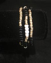 Black, gold & white bead triple bracelet 202//247